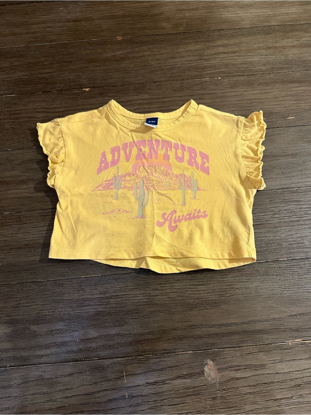 12-18mth Old Navy Yellow "Adventure Awaits" Ruffle Sleeve Top